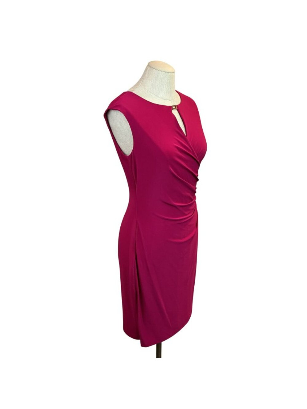 Lauren Ralph Lauren Magenta Sleeveless Ruched Dress Keyhole Accent Womens 12P - Picture 5 of 11
